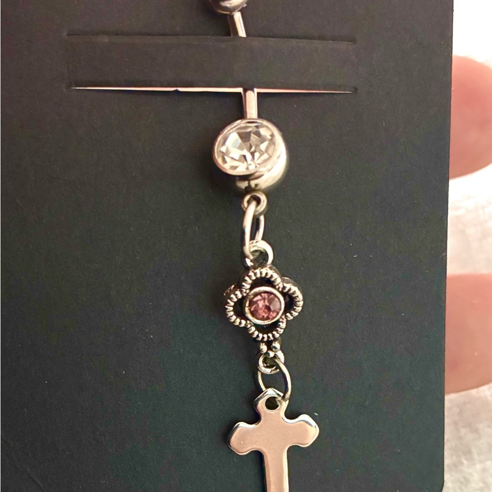 NAVEL BELLY RING cross dangle